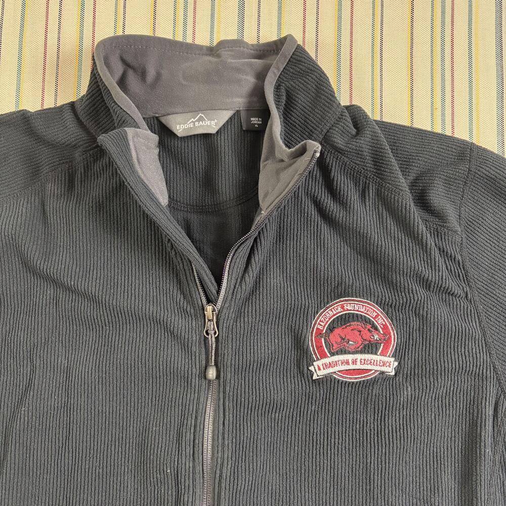 Eddie Bauer Jacket Mens XL Gray Fleece Full Zip Razorback Foundation Hogs Logo E